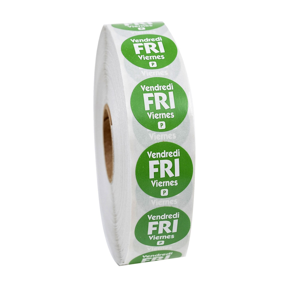 Labels, Friday, 0.75 Inch, Permanent, Green with White Font, Trilingual, Round,1 - 2000 COUNT