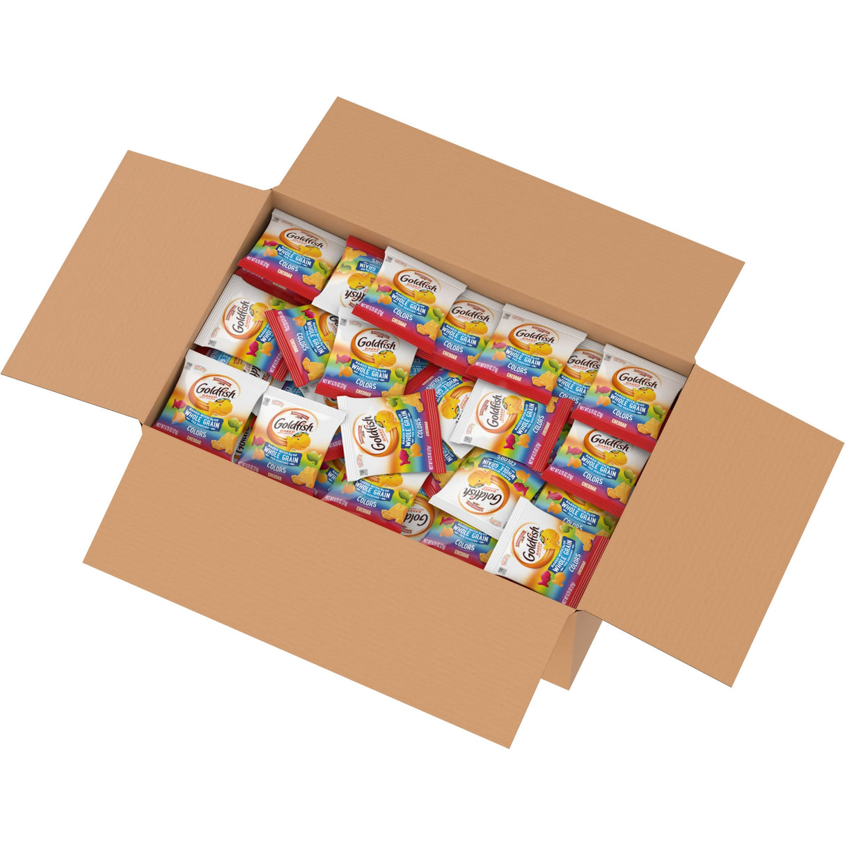 Crackers, Goldfish, Cheddar, Rainbow Color, Whole Grain, Single-Serve,300 - 0.75 OUNCE