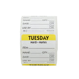 Labels, Tuesday Item/Date/Use By, 2 x 2 Inch, Removable, Yellow, Square, Trilingual,18 - 500 COUNT