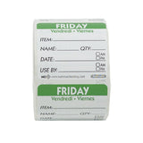 Labels, Friday Item/Date/Use By, 2 x 2 Inch, Removable, Green, Square, Trilingual,18 - 500 COUNT