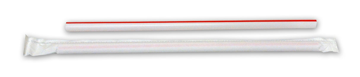 Straws, Giant, 7.75 Inch, White & Red Stripe, Wrapped, Plastic,25 - 300 COUNT