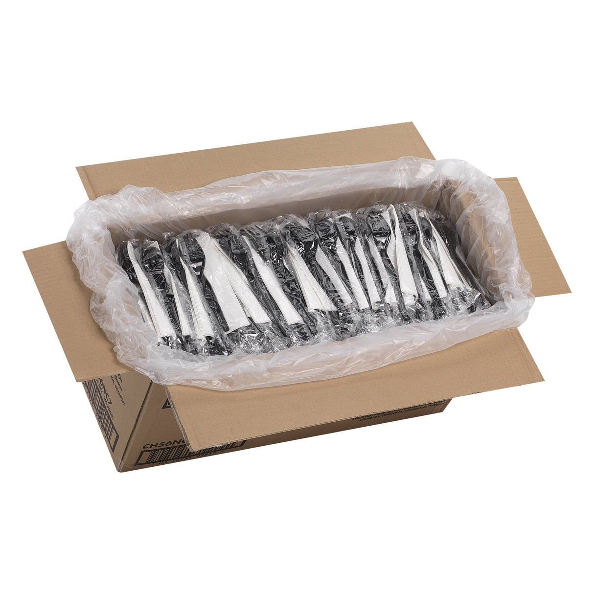 Cutlery Kits, Fork/Knife/Teaspoon, Heavy-Weight Plastic, with Napkin, Black, Polystyrene, Individually-Wrapped,250 - 1 EACH