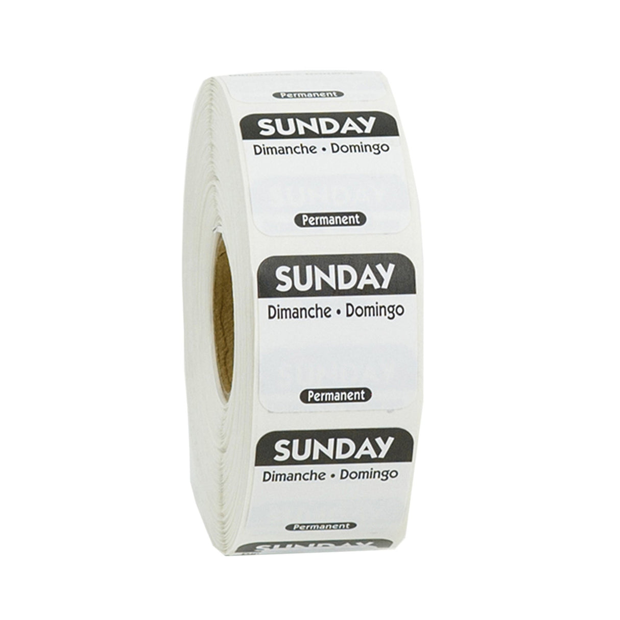 Labels, Sunday, 1 x 1 Inch, Permanent, Black, Square, Trilingual,1 - 1000 COUNT