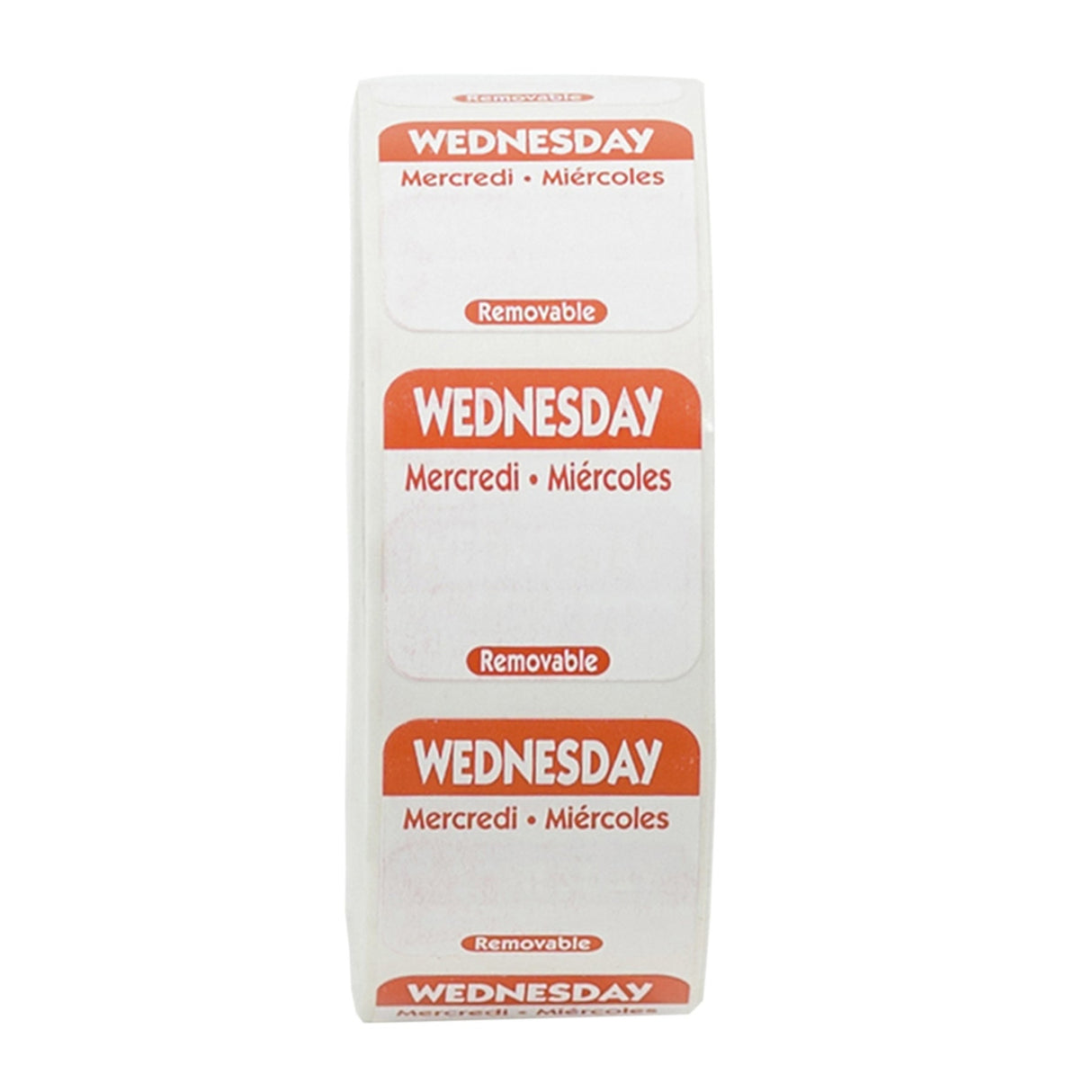 Labels, Wednesday, 1 x 1 Inch, Removable, Red, Square, Trilingual,1 - 1000 COUNT
