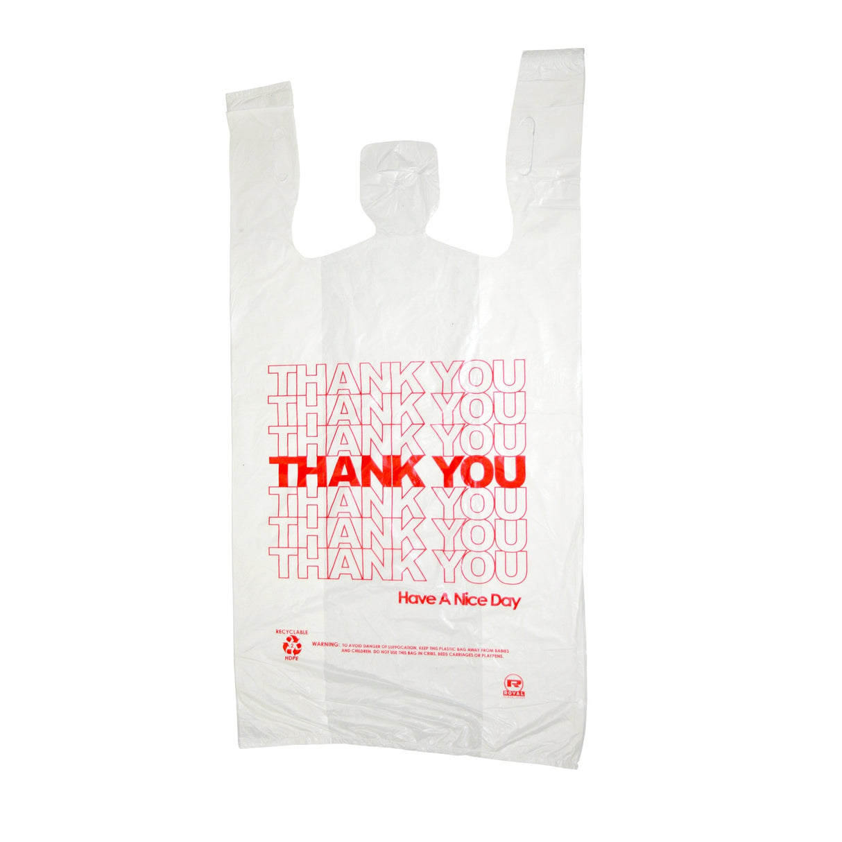Bags, T-Sack, 11.5 x 6.5 x 21 Inch, Plastic, White Thank You, Printed, 12 Micron,1000 - 1 EACH