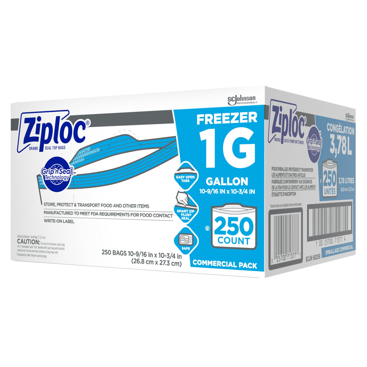 Bags, Reclosable Freezer, 1 Gallon, Plastic, Clear, with Write-On Label, Zip Seal,250 - 1 EACH