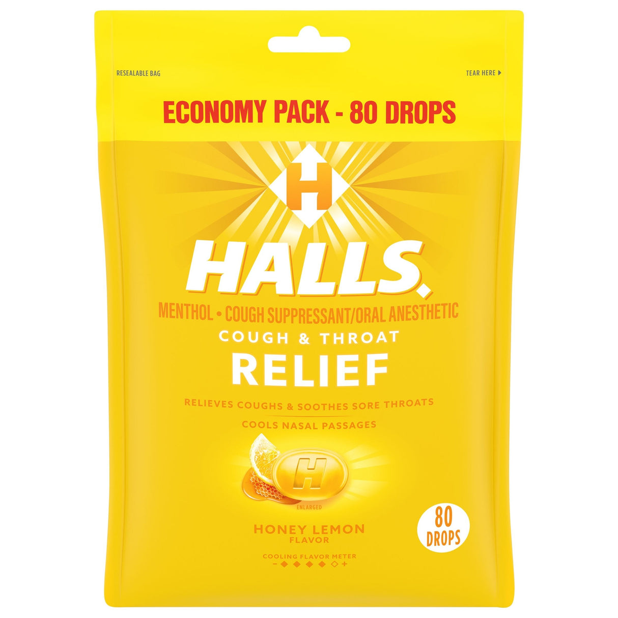 Cough Drops, with Menthol, Honey & Lemon, Individually-Wrapped, Resealable Bag,12 - 80 COUNT