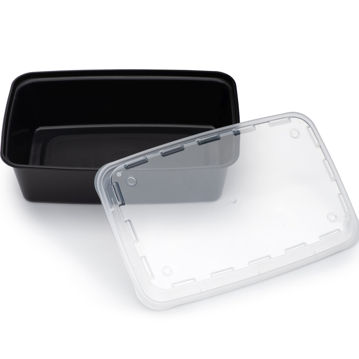 Containers, 38 Ounce, Plastic, Black, Rectangular, with Clear Vented Lid,150 - 1 EACH