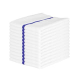Towels, Bar, White with Blue Stripe, Ribbed,1 - 12 COUNT