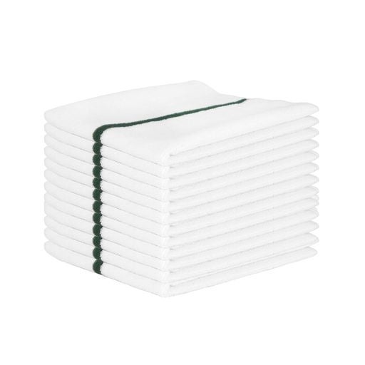 Towels, Bar, White with Green Stripe, Ribbed,1 - 12 COUNT
