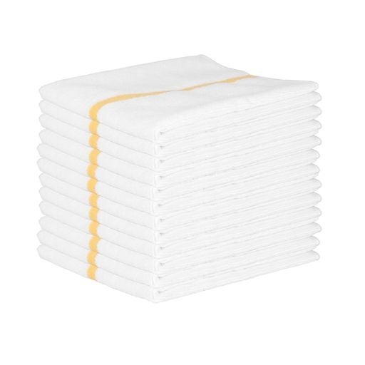 Towels, Bar, White with Gold Stripe, Ribbed,1 - 12 COUNT