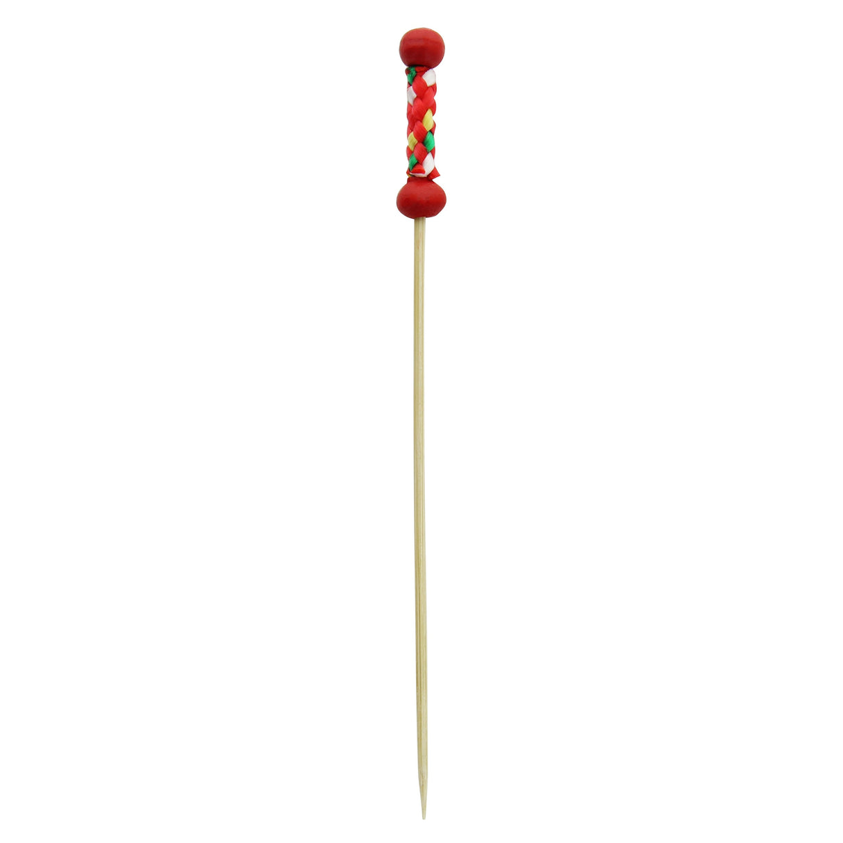 Picks, Fuji 4.7 Inch, Bamboo, Red, with Natural Beads, 4.7 Linear Inch,20 - 100 COUNT