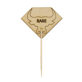 Steak Markers, Rare Diamond Shaped, 3.7 Inch, Bamboo, Natural, with Bull Head, 3.7 Linear Inch,10 - 100 COUNT