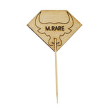 Steak Markers, Medium Rare Diamond Shaped, 3.7 Inch, Bamboo, Natural, with Bull Head, 3.7 Linear Inch,10 - 100 COUNT