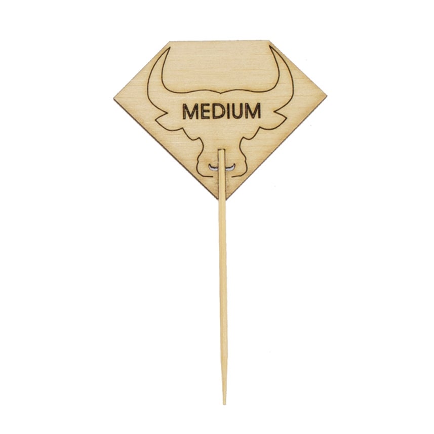 Steak Markers, Medium Diamond Shaped, 3.7 Inch, Bamboo, Natural, with Bull Head, 3.7 Linear Inch,10 - 100 COUNT