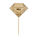 Steak Markers, Well Diamond Shaped, 3.7 Inch, Bamboo, Natural, with Bull Head, 3.7 Linear Inch,10 - 100 COUNT