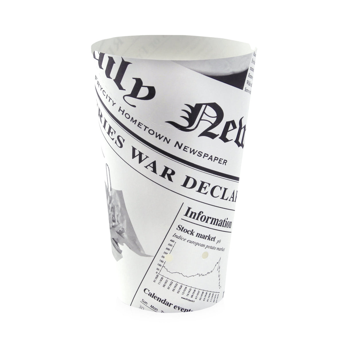 Cups, Snack, 16 Ounce, Paper, Happy Fries News Print, Closable Perforated, 16 Ounce,20 - 50 COUNT