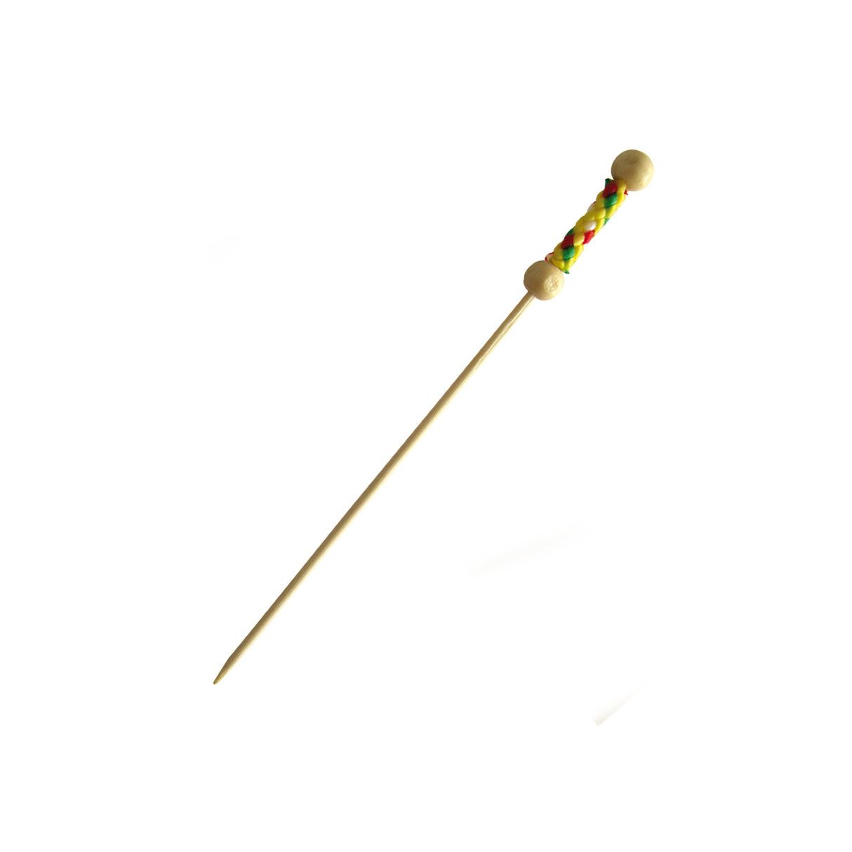 Picks, Fuji 4.4 Inch, Bamboo, Yellow Design, with Natural Beads, Biodegradable, 4.4 Linear Inch,20 - 100 COUNT