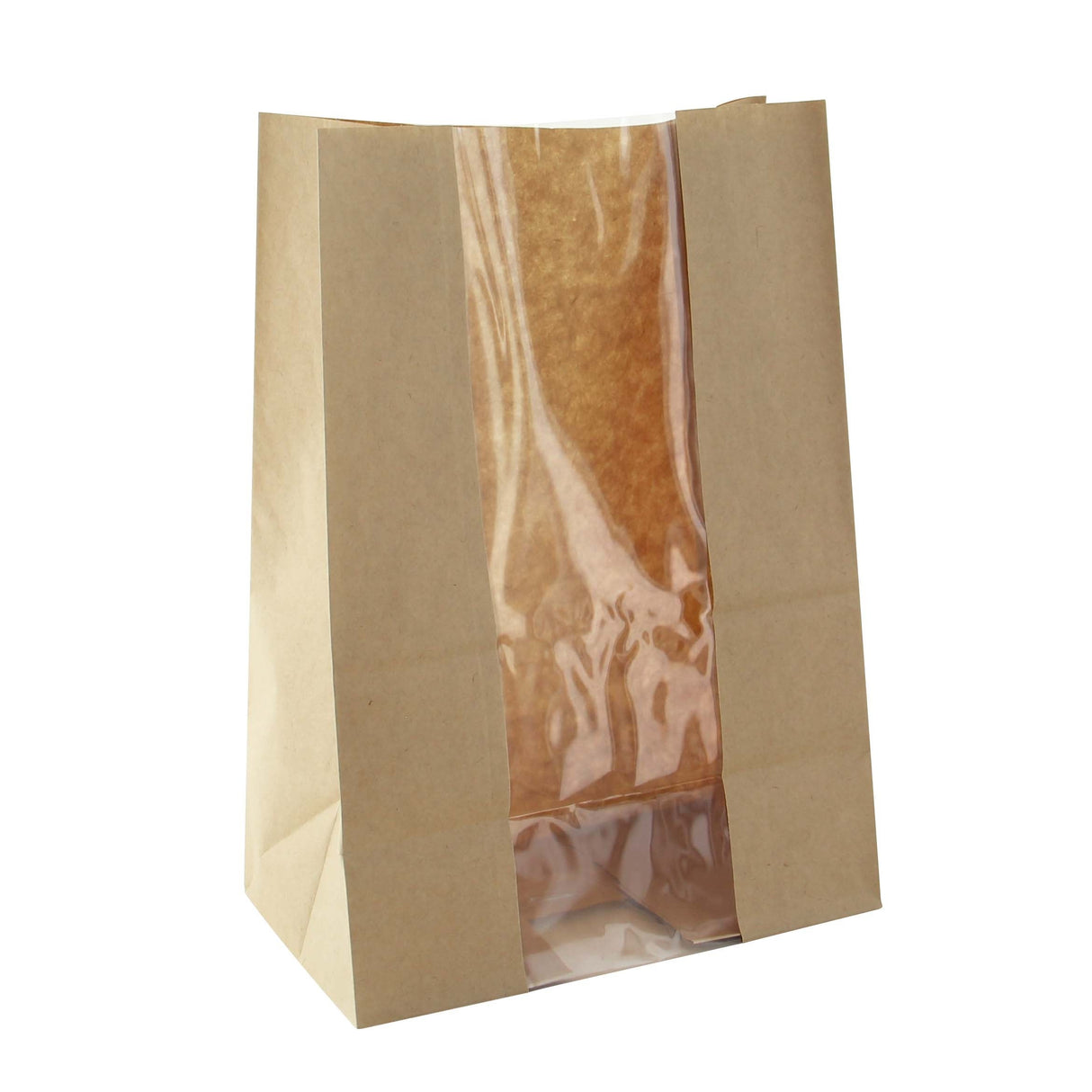 Bags, Self Opening Square, 7.1 x 4.3 x 10.4 Inch, Greaseproof Paper, Brown, Biodegradable, with Window,4 - 125 COUNT