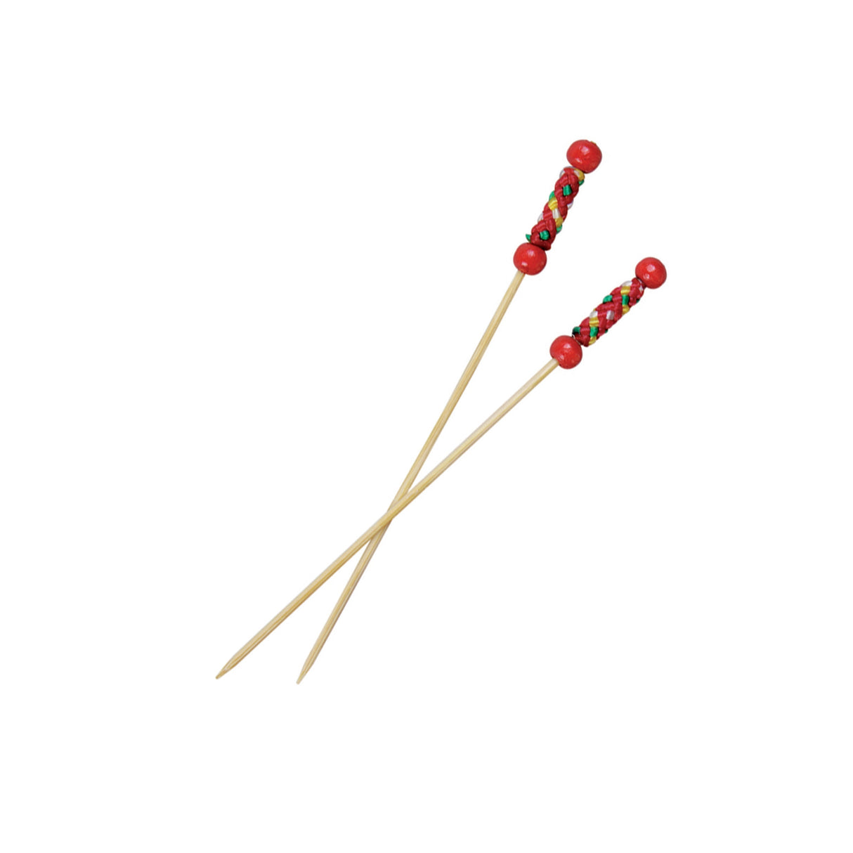 Picks, Fuji 4.7 Inch, Bamboo, Red, with Natural Beads, 4.7 Linear Inch,20 - 100 COUNT