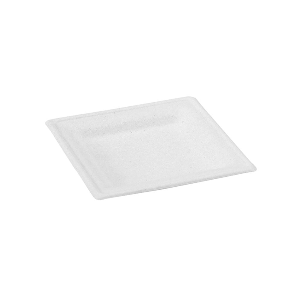 Plates, 6.2 Inch, Sugarcane Plastic, White, Square,4 - 125 COUNT