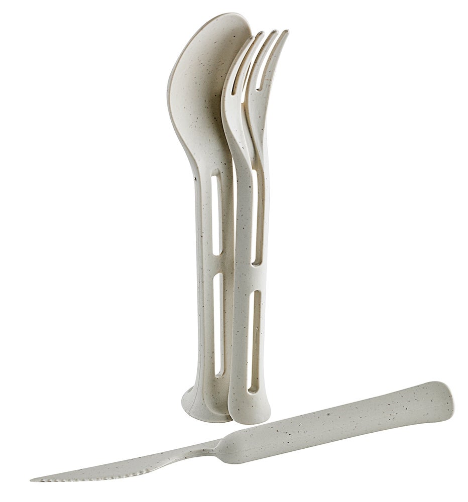 Cutlery Kits, Fork/Knife/Spoon, Huskly, Husk Composite, Beige, Reusable, 8.7 Inch, Stand Up,48 - 1 EACH