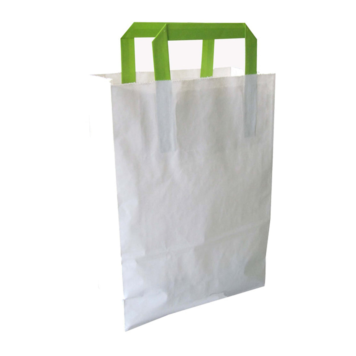 Bags, 11 x 4 x 7.9 Inch, Paper, White, with Green Handles,1 - 250 COUNT