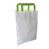 Bags, 11 x 4 x 7.9 Inch, Paper, White, with Green Handles,1 - 250 COUNT