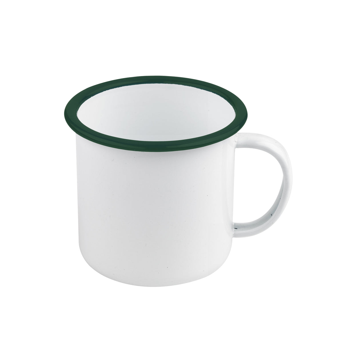 Mugs, Enamel, 17 Ounce, 4.7 x 3.5 Inch, White, with Green Rim,12 - 1 EACH