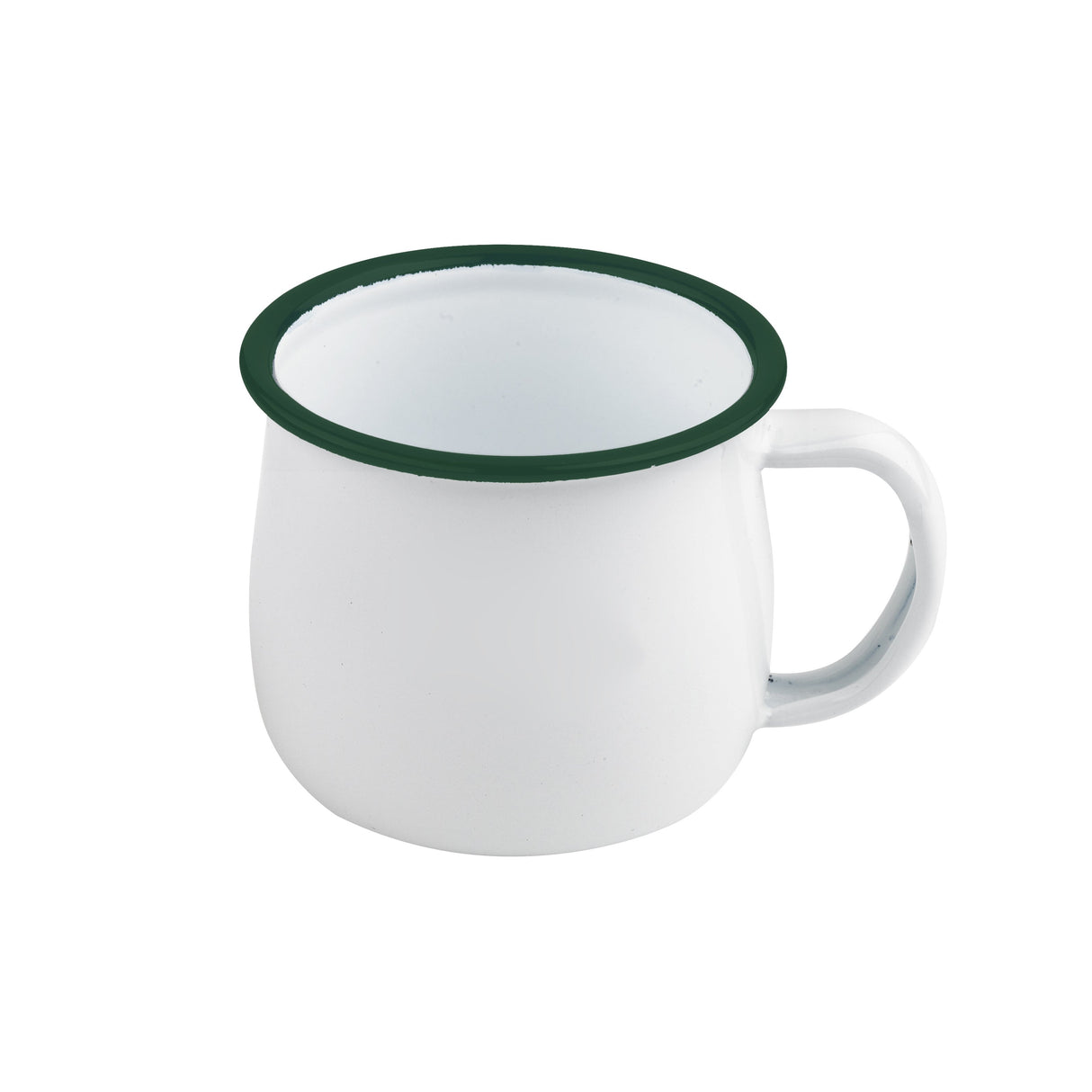 Mugs, Enamel, 5 Ounce, 3.1 x 2.4 Inch, White, with Green Rim,12 - 1 EACH