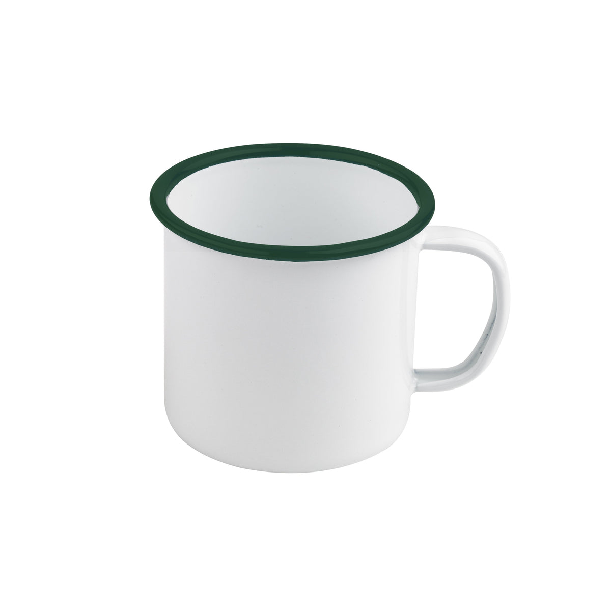 Mugs, Enamel, 8 Ounce, 3.5 x 2.8 Inch, White, with Green Rim, 1 Each,12 - 1 COUNT
