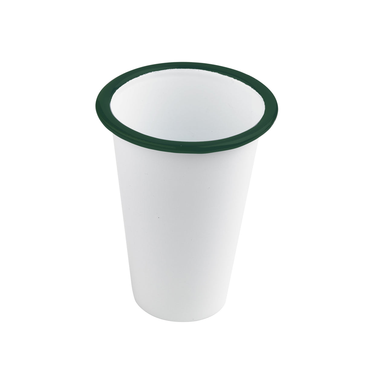 Tumblers, Enamel, 14 Ounce, 3.5 x 3.5 Inch, White, with Green Rim,12 - 1 EACH