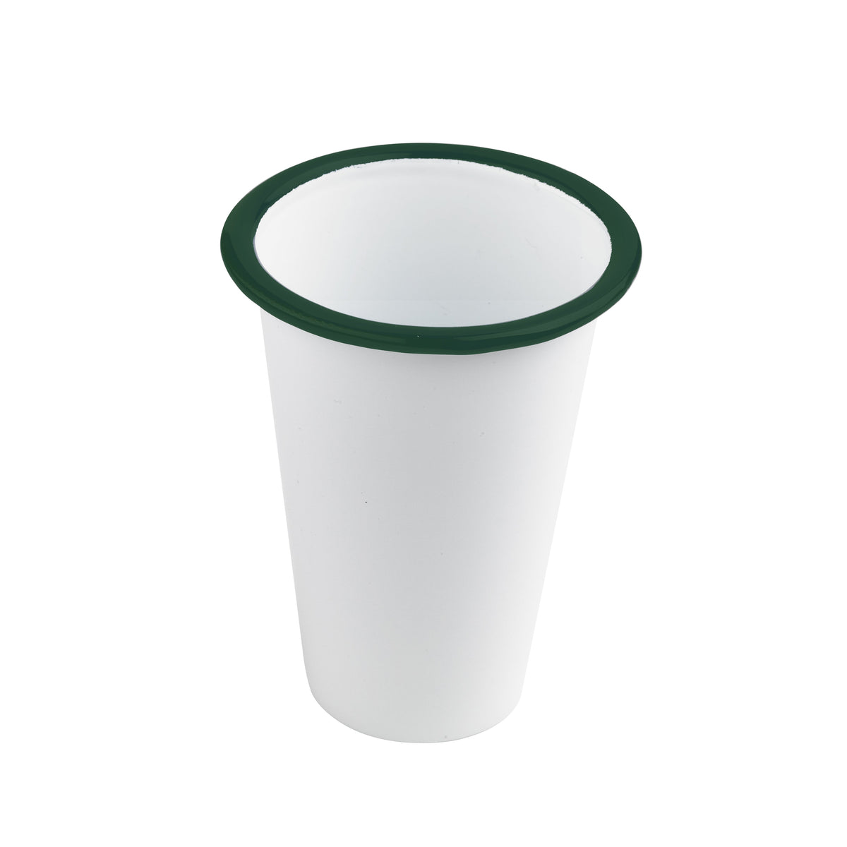 Tumblers, Enamel, 14 Ounce, 3.5 x 3.5 Inch, White, with Green Rim, 1 Each,12 - 1 COUNT