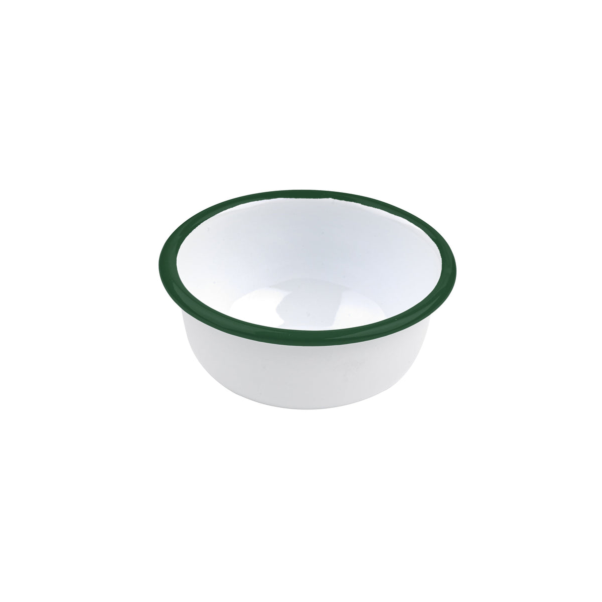 Bowls, Deep, Enamel, 10 Ounce, 4.5 x 2 Inch, White, with Green Rim, 1 Each,12 - 1 COUNT