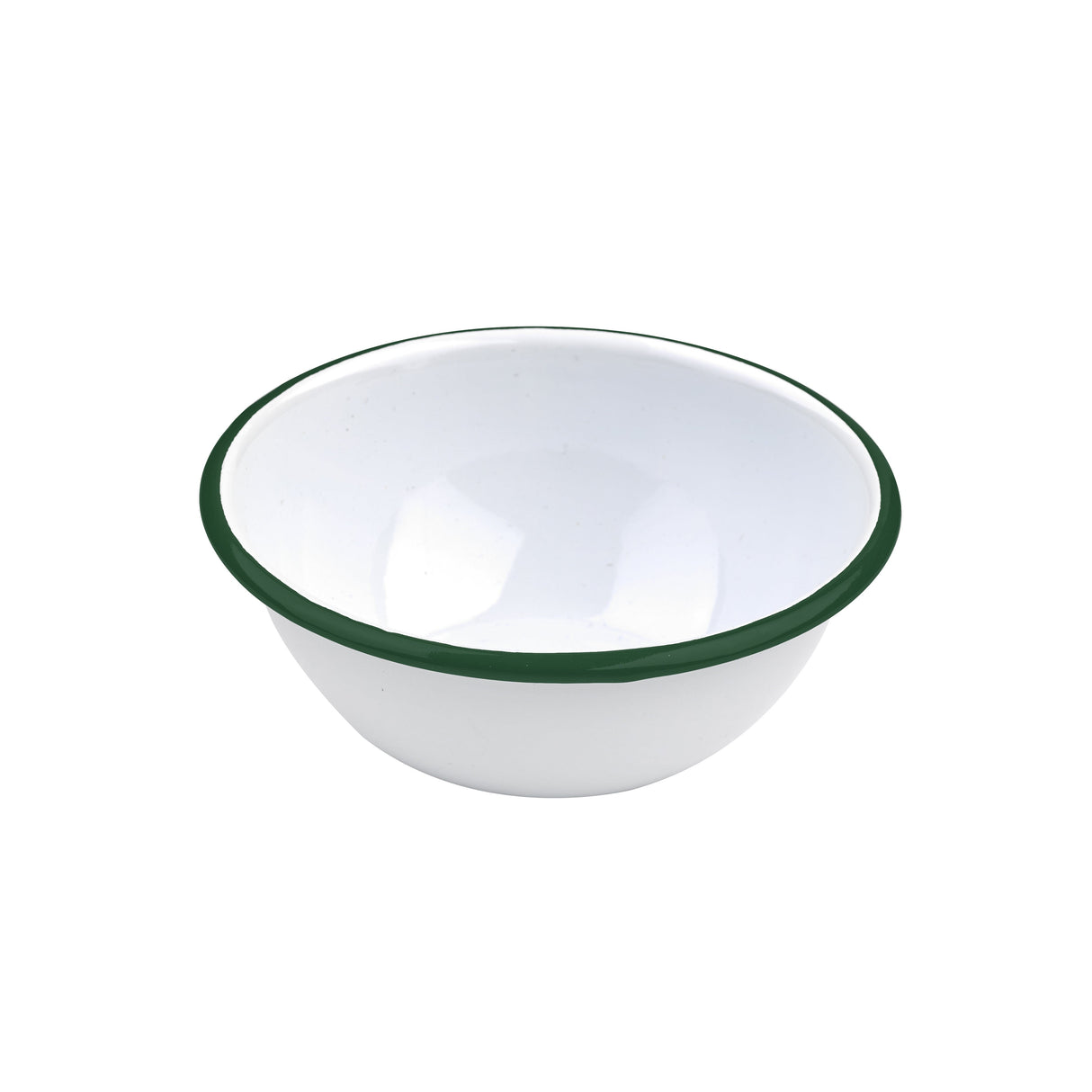 Bowls, Enamel, 19 Ounce, 6.2 x 2.6 Inch, White, with Green Rim,12 - 1 EACH