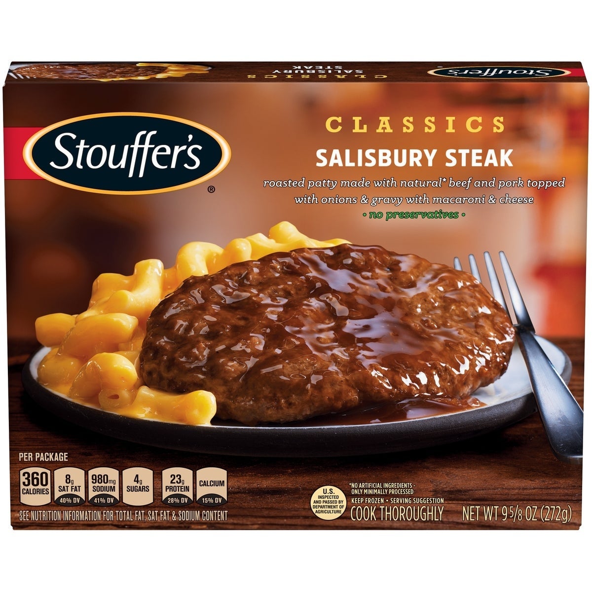 Entree, Salisbury Steak, with Macaroni & Cheese,12 - 9.63 OUNCE