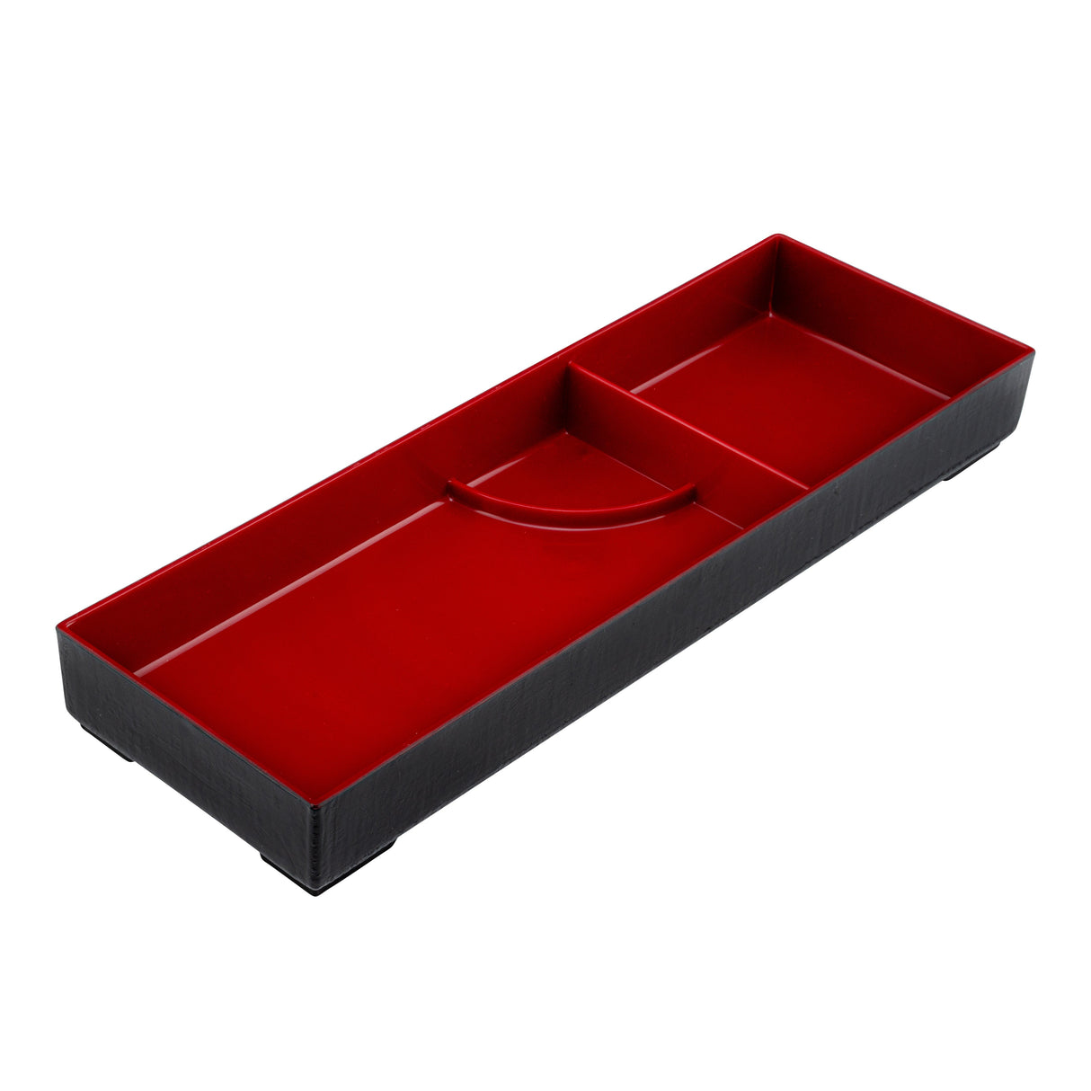 Tray, Japanese Style Bento 2-Compartment, 14 x 4.75 x 1.75 Inch, Plastic, Black & Red, ABS,1 - 1 EACH