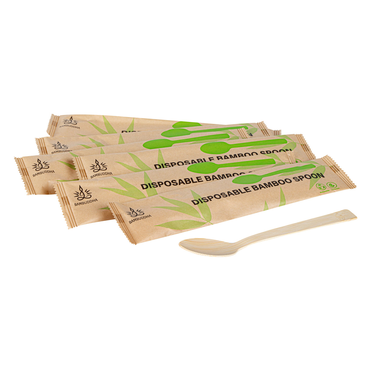 Spoons, Bambuddha, Bamboo, Natural, Kraft Paper Pouch, 7 x 1.25 Inch,100 - 1 EACH
