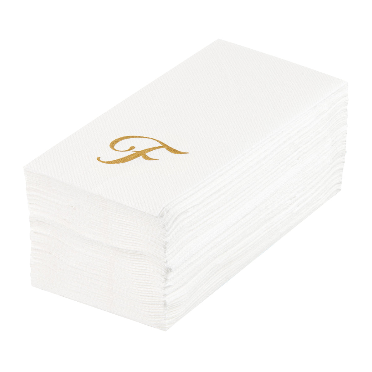 Towels, Guest, Luxenap, Linen-Like, White, with Gold Cursive Letter F, Air Laid, 15.75 x 8 Inch, 1 Each,50 - 1 COUNT