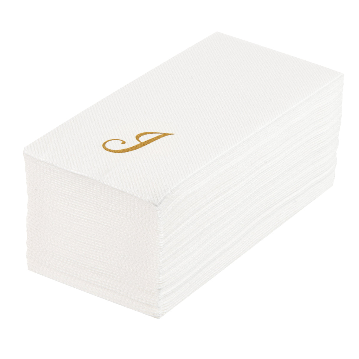 Towels, Guest, Luxenap, Linen-Like, White, with Gold Cursive Letter J, Air Laid, 15.75 x 8 Inch,50 - 1 EACH