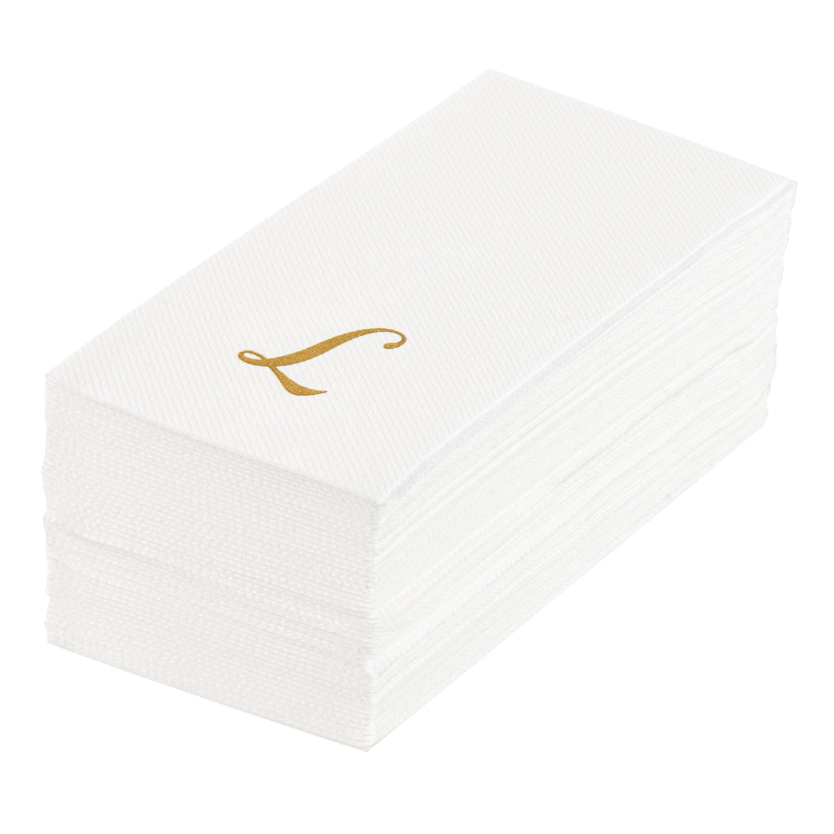 Towels, Guest, Luxenap, Linen-Like, White, with Gold Cursive Letter L, Air Laid, 15.75 x 8 Inch, 1 Each,50 - 1 COUNT