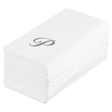 Towels, Guest, Luxenap, Linen-Like, White, with Silver Cursive Letter P, Air Laid, 15.75 x 8 Inch,50 - 1 EACH