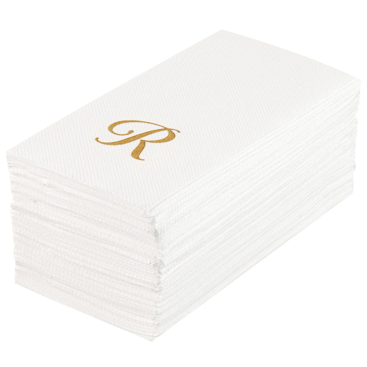 Towels, Guest, Luxenap, Linen-Like, White, with Gold Cursive Letter R, Air Laid, 15.75 x 8 Inch,50 - 1 EACH