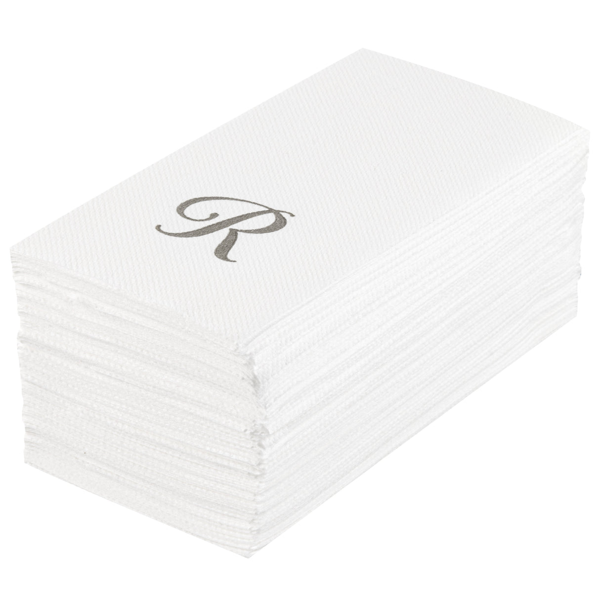 Towels, Guest, Luxenap, Linen-Like, White, with Silver Cursive Letter R, Air Laid, 15.75 x 8 Inch,50 - 1 EACH