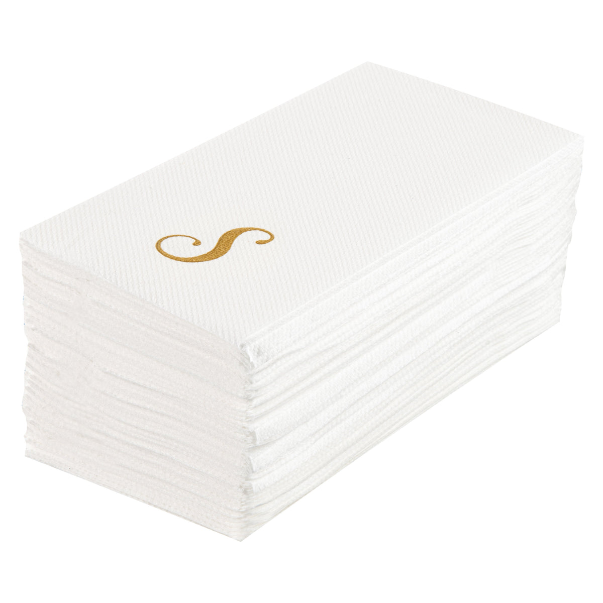 Towels, Guest, Luxenap, Linen-Like, White, with Gold Cursive Letter S, Air Laid, 15.75 x 8 Inch, 1 Each,50 - 1 COUNT