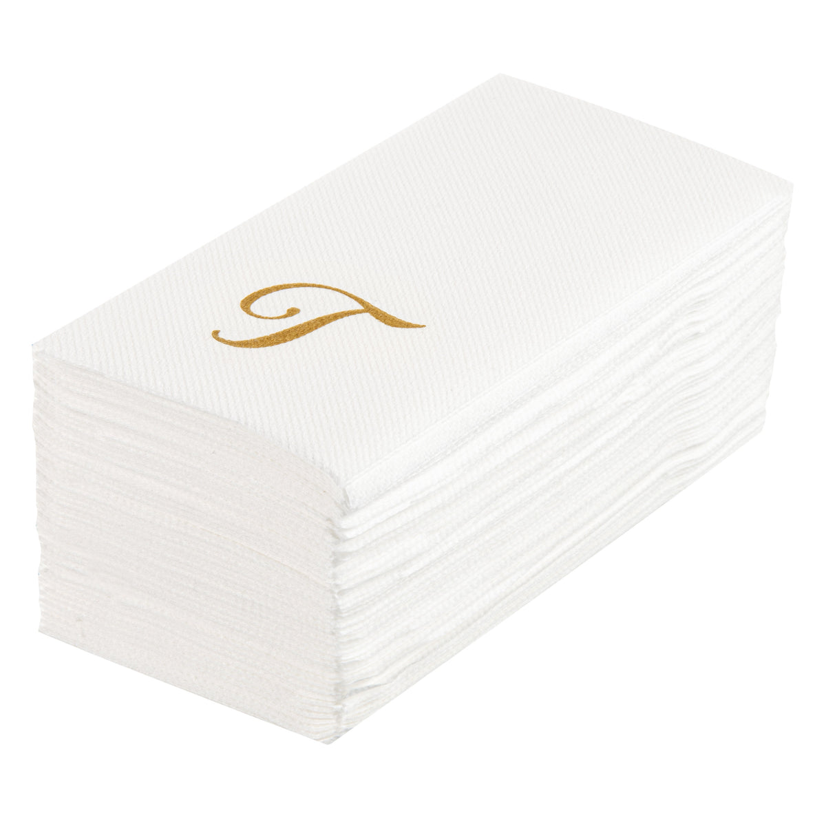 Towels, Guest, Luxenap, Linen-Like, White, with Gold Cursive Letter T, Air Laid, 15.75 x 8 Inch, 1 Each,50 - 1 COUNT
