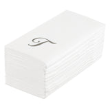 Towels, Guest, Luxenap, Linen-Like, White, with Silver Cursive Letter T, Air Laid, 15.75 x 8 Inch,50 - 1 EACH