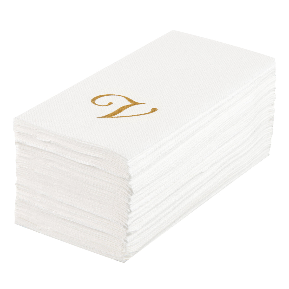 Towels, Guest, Luxenap, Linen-Like, White, with Gold Cursive Letter V, Air Laid, 15.75 x 8 Inch, 1 Each,50 - 1 COUNT