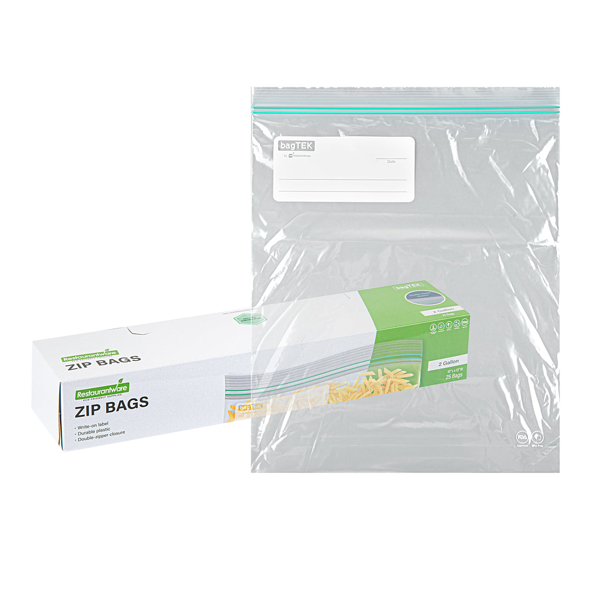 Bags, Bag Tek 2 Gallon, Plastic, Clear, Double Zipper, 15 x 13 Inch, with Write-On Label,25 - 1 EACH