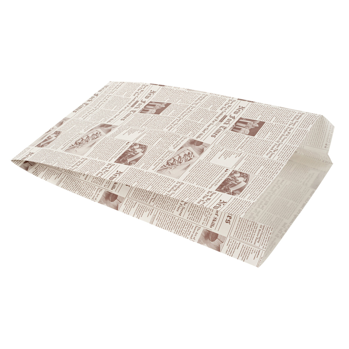 Bags, French Fry & Snack, Bag Tek 7 x 3 x 11 Inch, Paper, Sepia Newsprint,100 - 1 EACH
